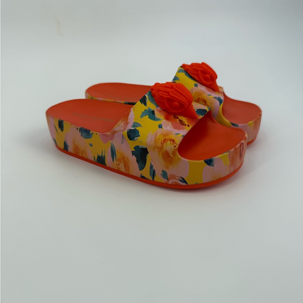 Kurt Geiger London Eagle Chunky Floral Platform Slide Orange Summer Sandals - Picture 11 of 17